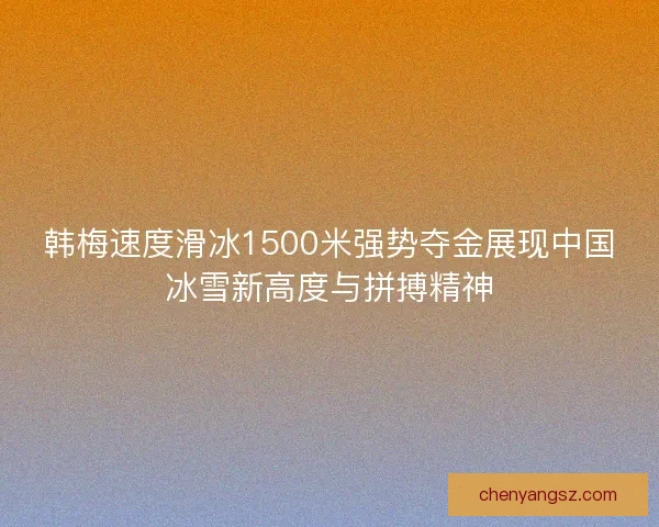 韩梅速度滑冰1500米强势夺金展现中国冰雪新高度与拼搏精神