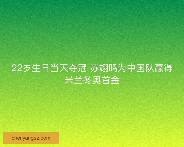22岁生日当天夺冠 苏翊鸣为中国队赢得米兰冬奥首金