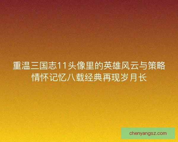 重温三国志11头像里的英雄风云与策略情怀记忆八载经典再现岁月长